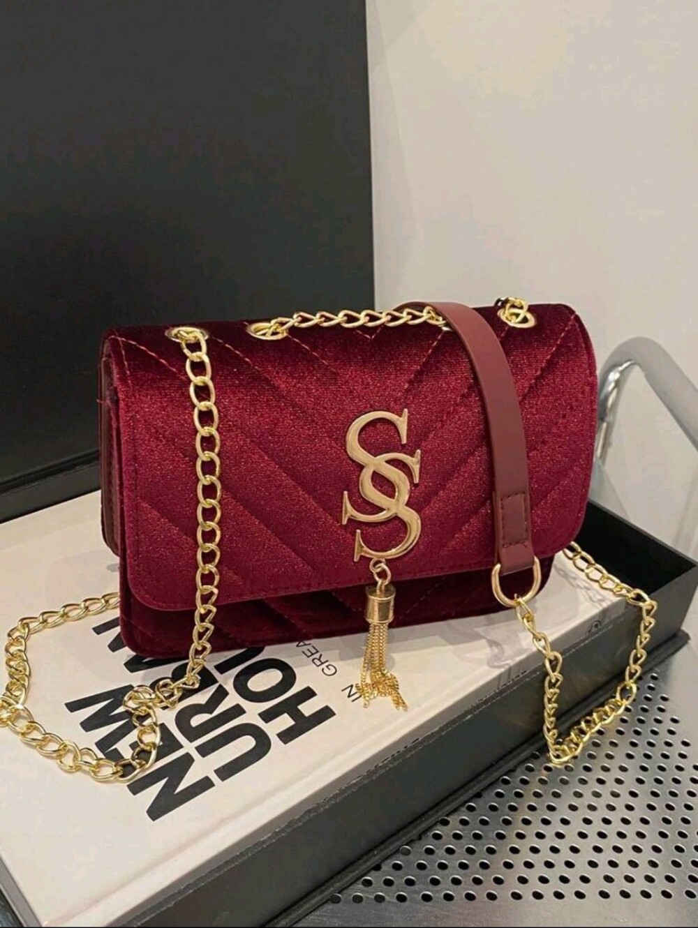 BRAND NEW ** Accent Quilted Velvet Crossbody Bag in Burgundy